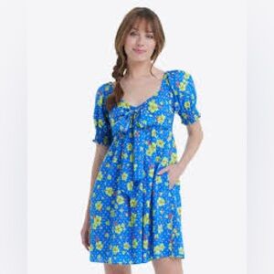 Draper James Floral Blue Dress with Yellow Accents Size Small NWT‎